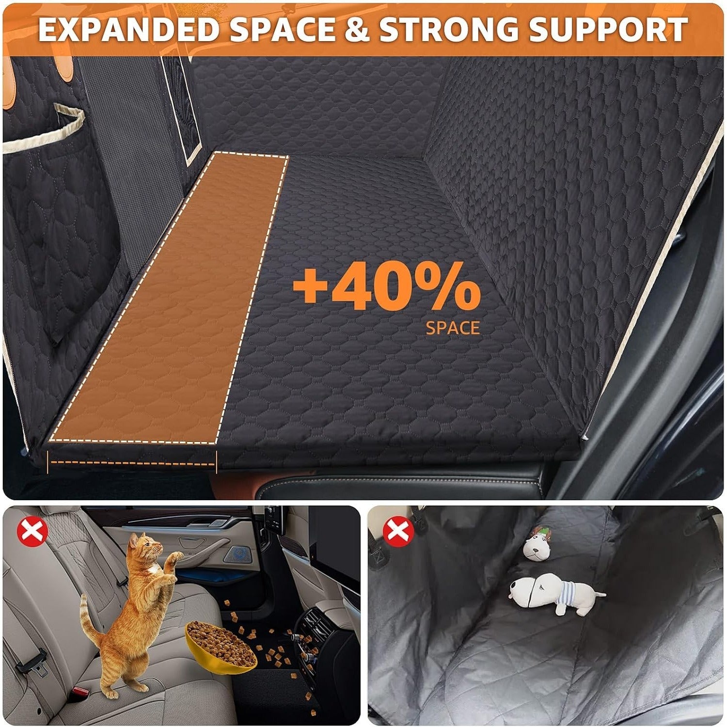 Waterproof Dog Car Seat Extender & Hammock – Hard Bottom, 600D Heavy-Duty, Scratch-Proof, Non-Slip Cover for Cars & SUVs with Detachable Design + Carry Bag