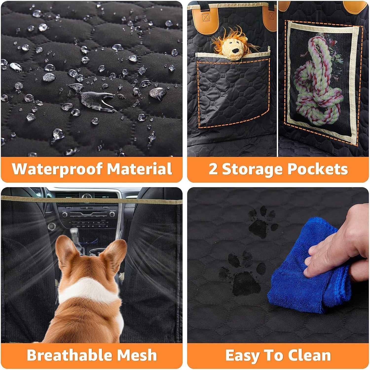 Waterproof Dog Car Seat Extender & Hammock – Hard Bottom, 600D Heavy-Duty, Scratch-Proof, Non-Slip Cover for Cars & SUVs with Detachable Design + Carry Bag