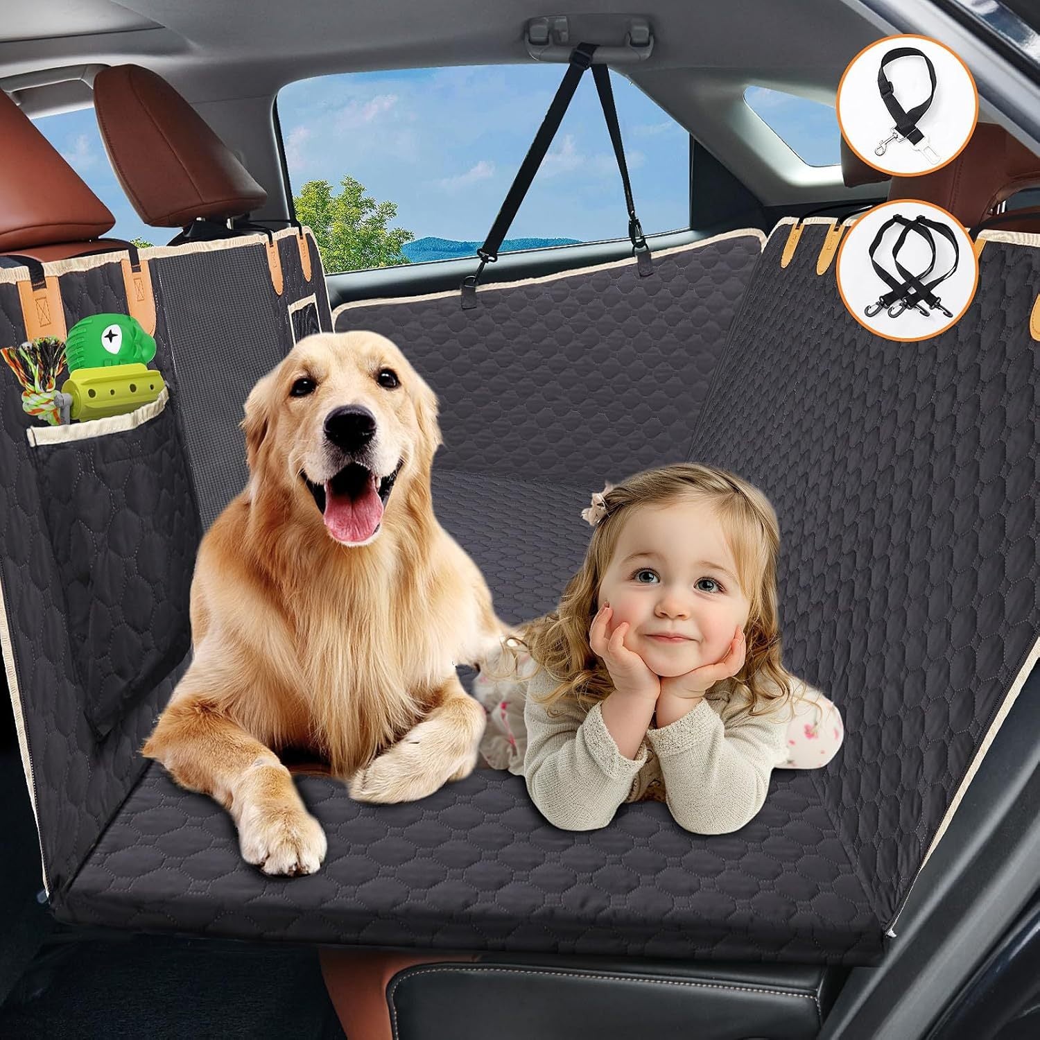 Waterproof Dog Car Seat Extender & Hammock – Hard Bottom, 600D Heavy-Duty, Scratch-Proof, Non-Slip Cover for Cars & SUVs with Detachable Design + Carry Bag