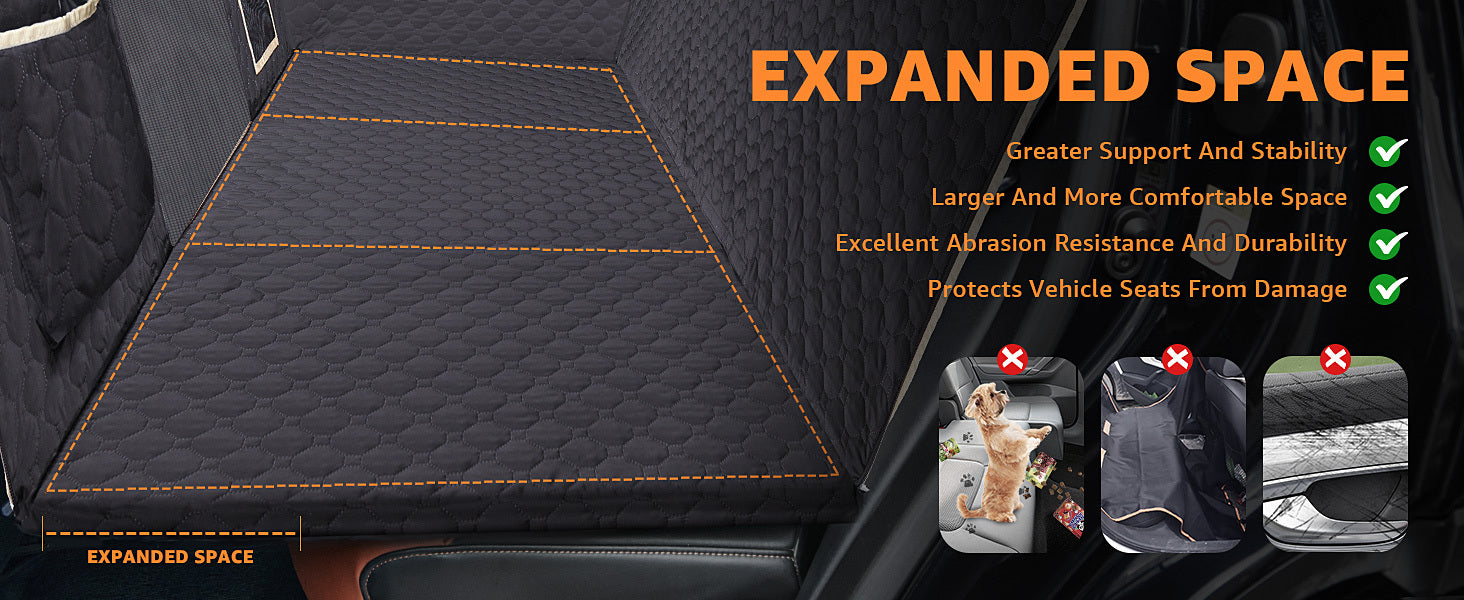 Waterproof Dog Car Seat Extender & Hammock – Hard Bottom, 600D Heavy-Duty, Scratch-Proof, Non-Slip Cover for Cars & SUVs with Detachable Design + Carry Bag
